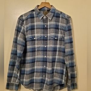 Lucky Brand Shirt Western Mens Medium Flannel Western Gray Blue Button Up.